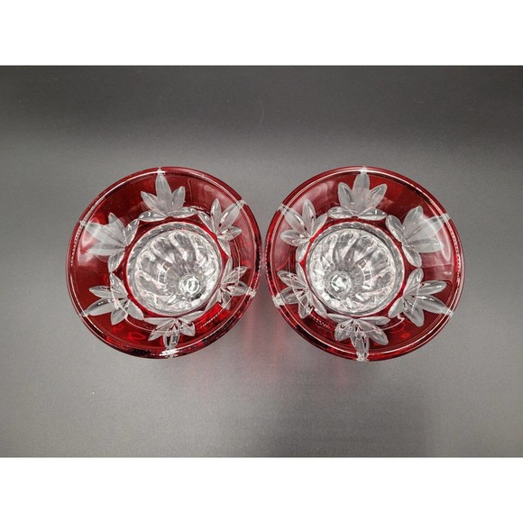 Cristal D'arques France Cut To Clear Candlesticks Ruby Red Crystal 2 Set - Picture 6 of 10